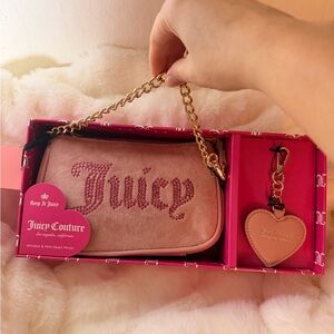 Juicy Couture Pink and Gold Wristlet with Heart Keychain